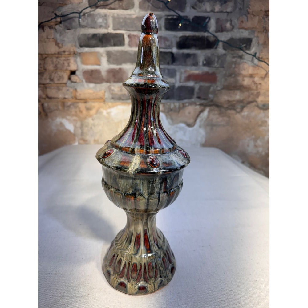 VTG MCM Ceramic Drip Glaze Architectural Finial Statue 15 Inch‎ Green Red Brown